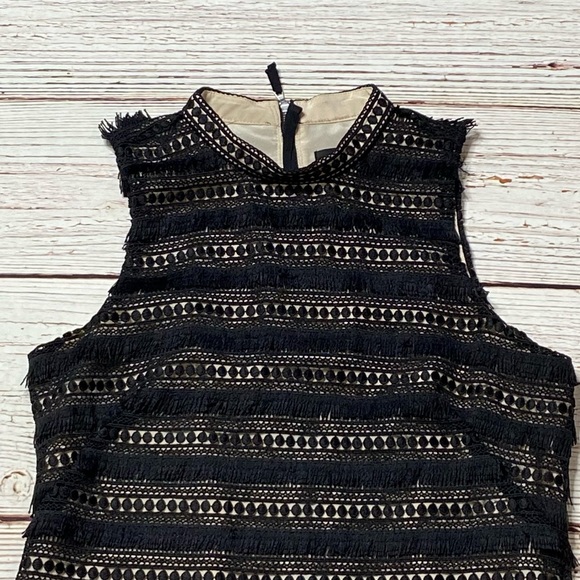 J Crew Black Crochet Fringe Sleeveless Shift Dress Sz 2 - Picture 10 of 15